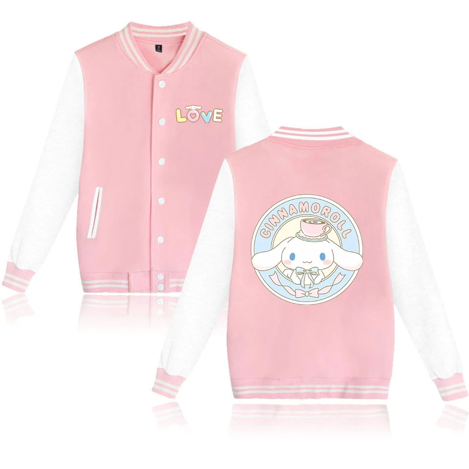 Cinnamoroll Cartoon Bomber Jacket – Unisex Harajuku College Baseball Coat for Spring & Autumn Casual Streetwear