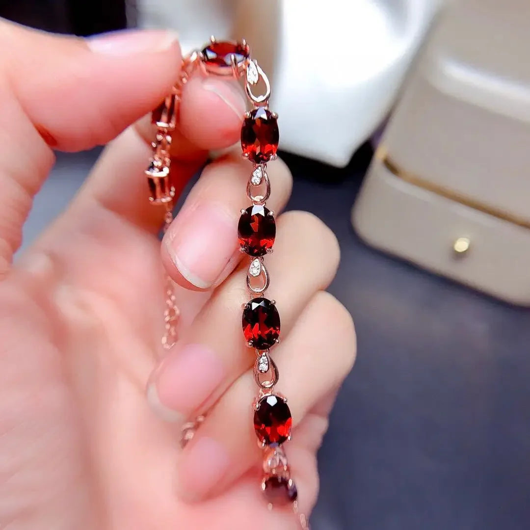 18K Rose Gold Ruby Gemstone Bracelet for Women – Handmade Chain Link Design with Diamond Accents for Wedding and Party Wear
