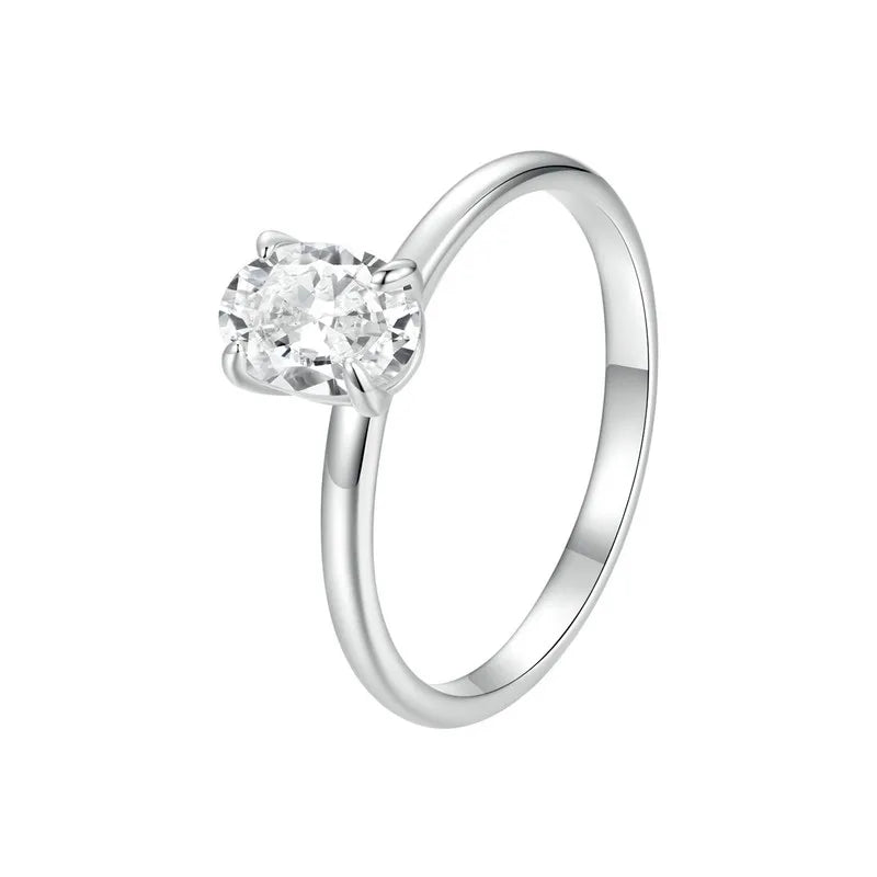 1 Carat Oval Moissanite Solitaire Ring – D Color VVS1 Stone on 925 Sterling Silver with 18K White Gold Plating for Women