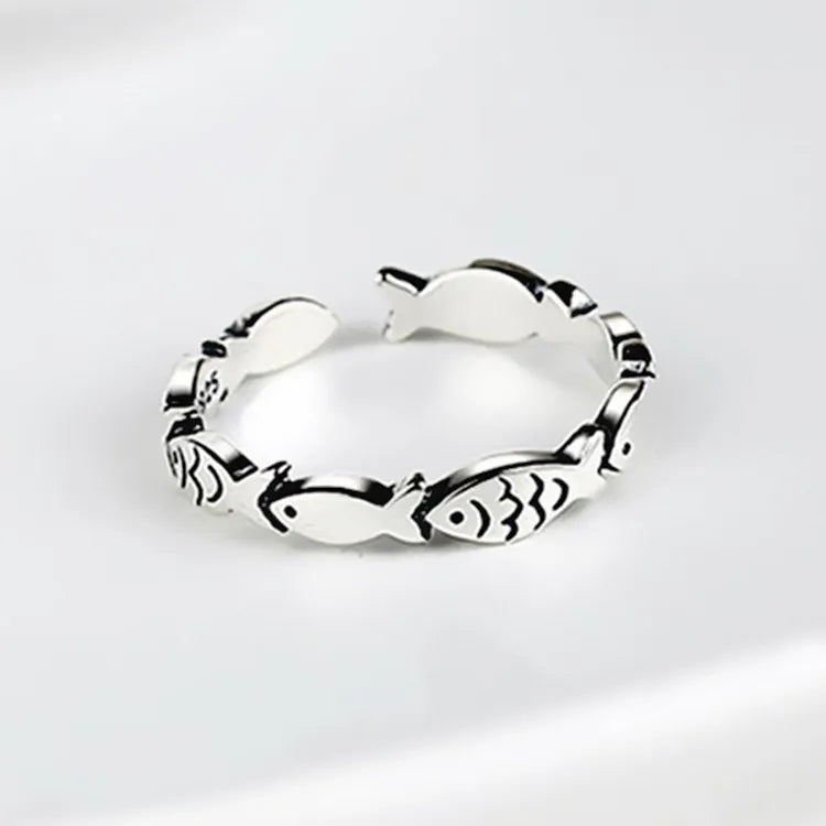 925 Sterling Silver Adjustable Fish Design Ring – Trendy Cocktail Jewelry for Women