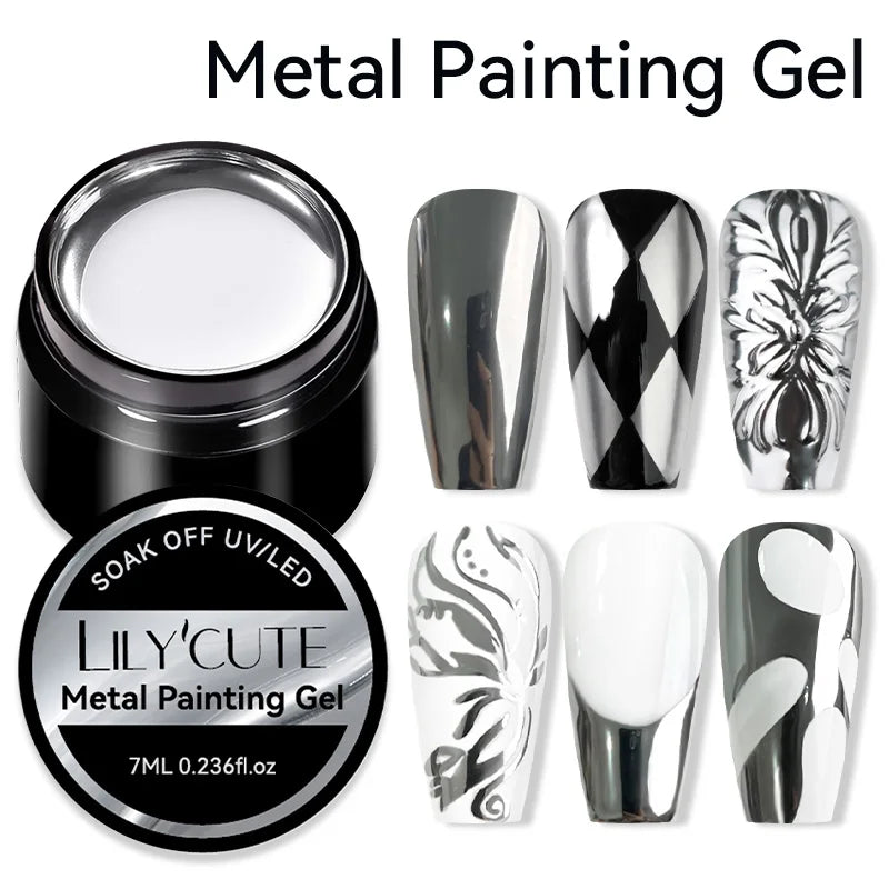 5ml Metallic Gold & Silver Liner Gel – Super Bright Mirror Nail Art Drawing Gel for French Tips & Design