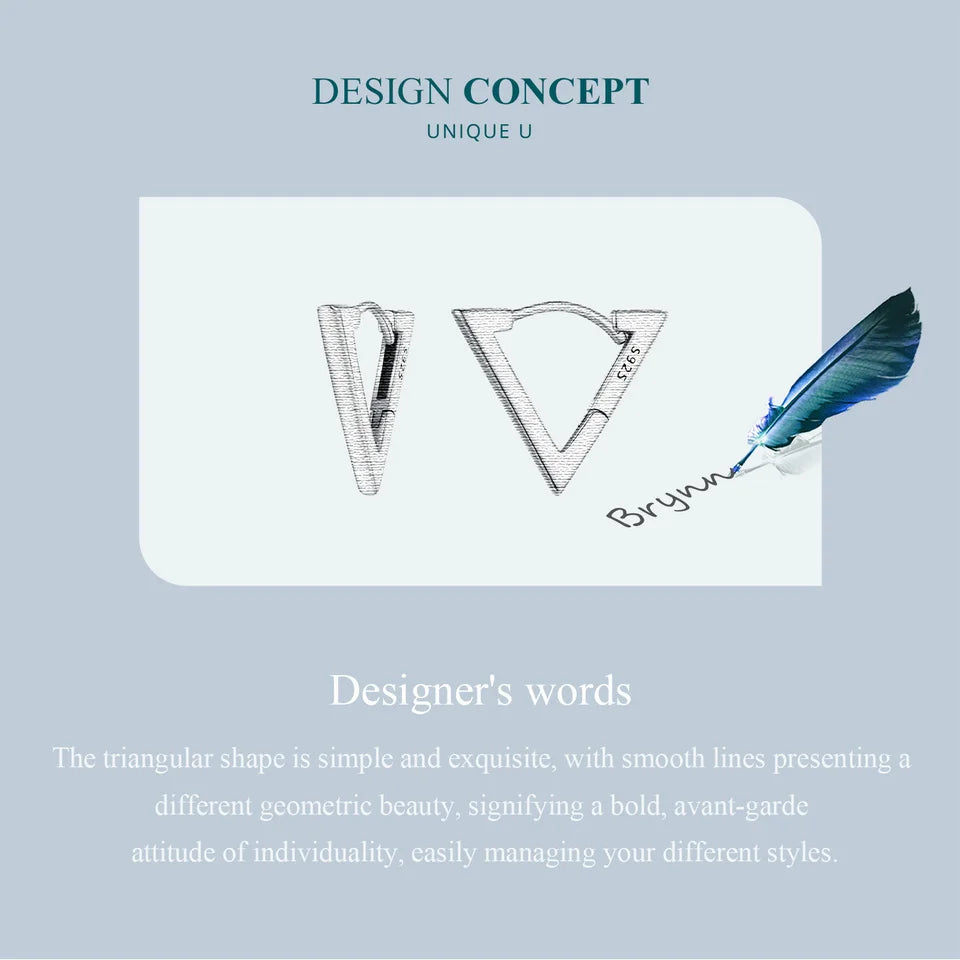 Sterling Silver Geometric Triangle Hoop Earrings – Minimalist Hypoallergenic Design for Women and Girls
