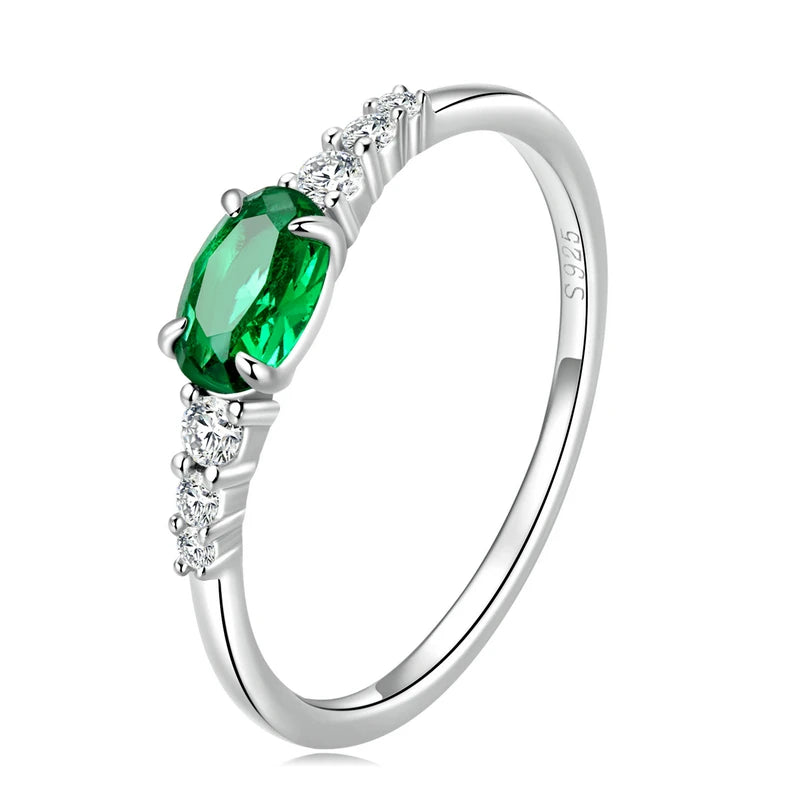 Sterling Silver Green Zircon Gemstone Ring – Simple Prong Set Wedding Band for Women