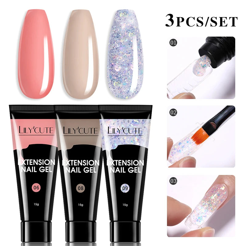 15ml Nail Extension Gel Kit – Soak Off UV Acrylic Gel in White, Clear & Pink for Home or Salon Nail Art