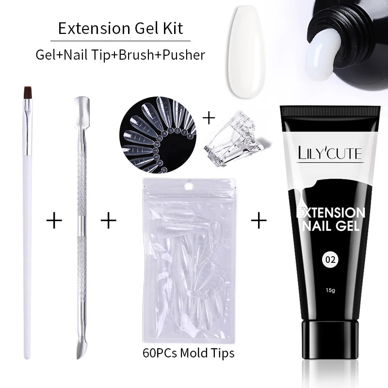 15ml Nail Extension Gel Kit – Soak Off UV Acrylic Gel in White, Clear & Pink for Home or Salon Nail Art