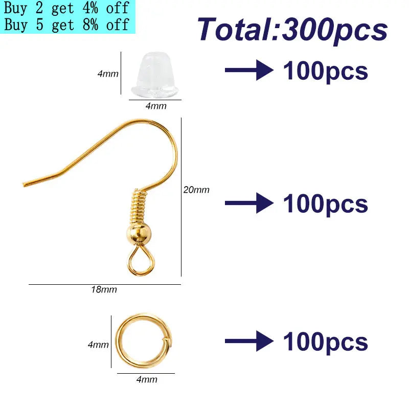 300Pcs Hypoallergenic Earring Hooks Kit – Jump Rings & Rubber Backs for DIY Jewelry Making Accessories