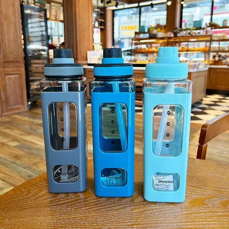 700ml/900ml Kawaii Pastel Straw Water Bottle – Cute Plastic Travel Cup for Juice, Tea, or Milk with Lid and Handle