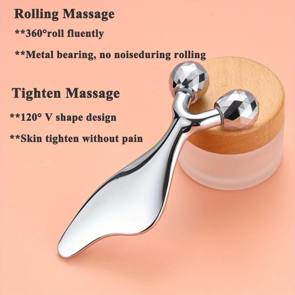 2-in-1 3D Facial Roller and Gua Sha Sculpting Tool – Cold Therapy Massager for Face, Eyes, Chin Lift & Skin Firming