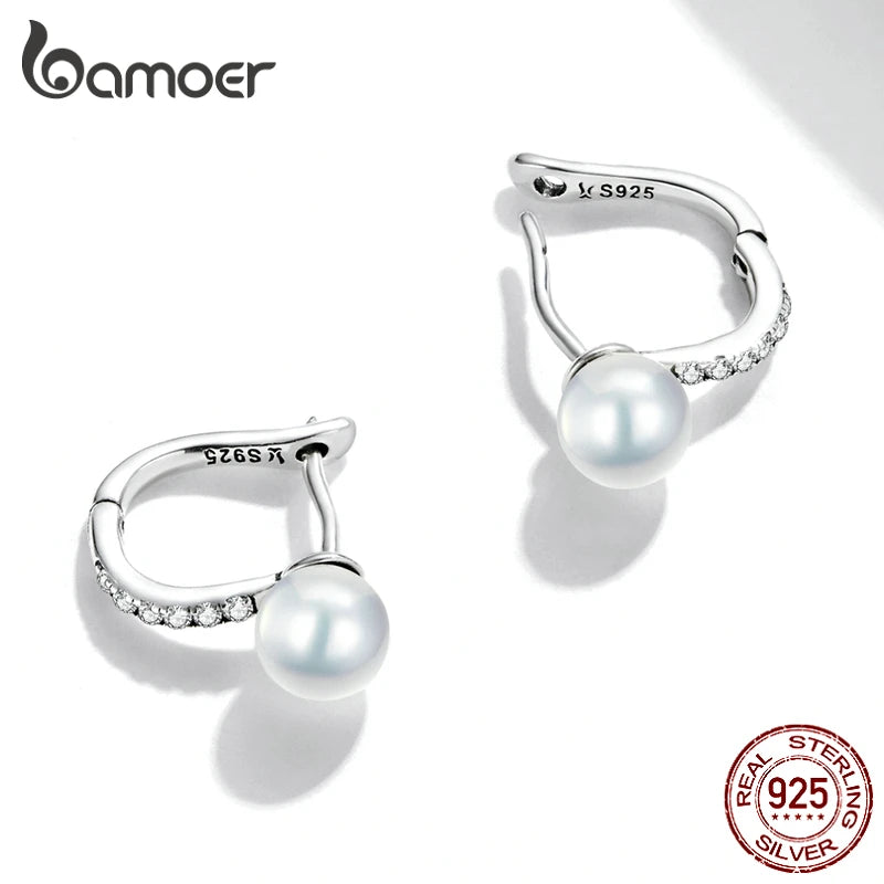 Sterling Silver Pearl and Crystal Stud Earrings – Heart & Star Design, Romantic Wedding Jewelry Gift