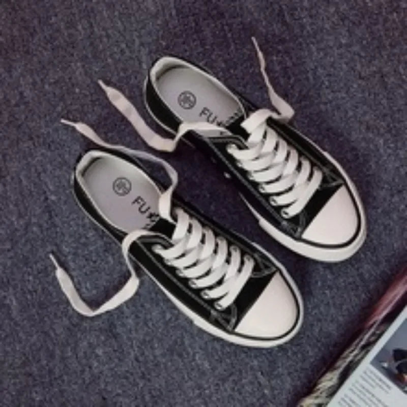 Women’s Canvas Platform Sneakers – Low-Top Lace-Up Flats, Patchwork Vulcanized Tennis Shoes for Summer, Casual Skate Style for Students & Couples