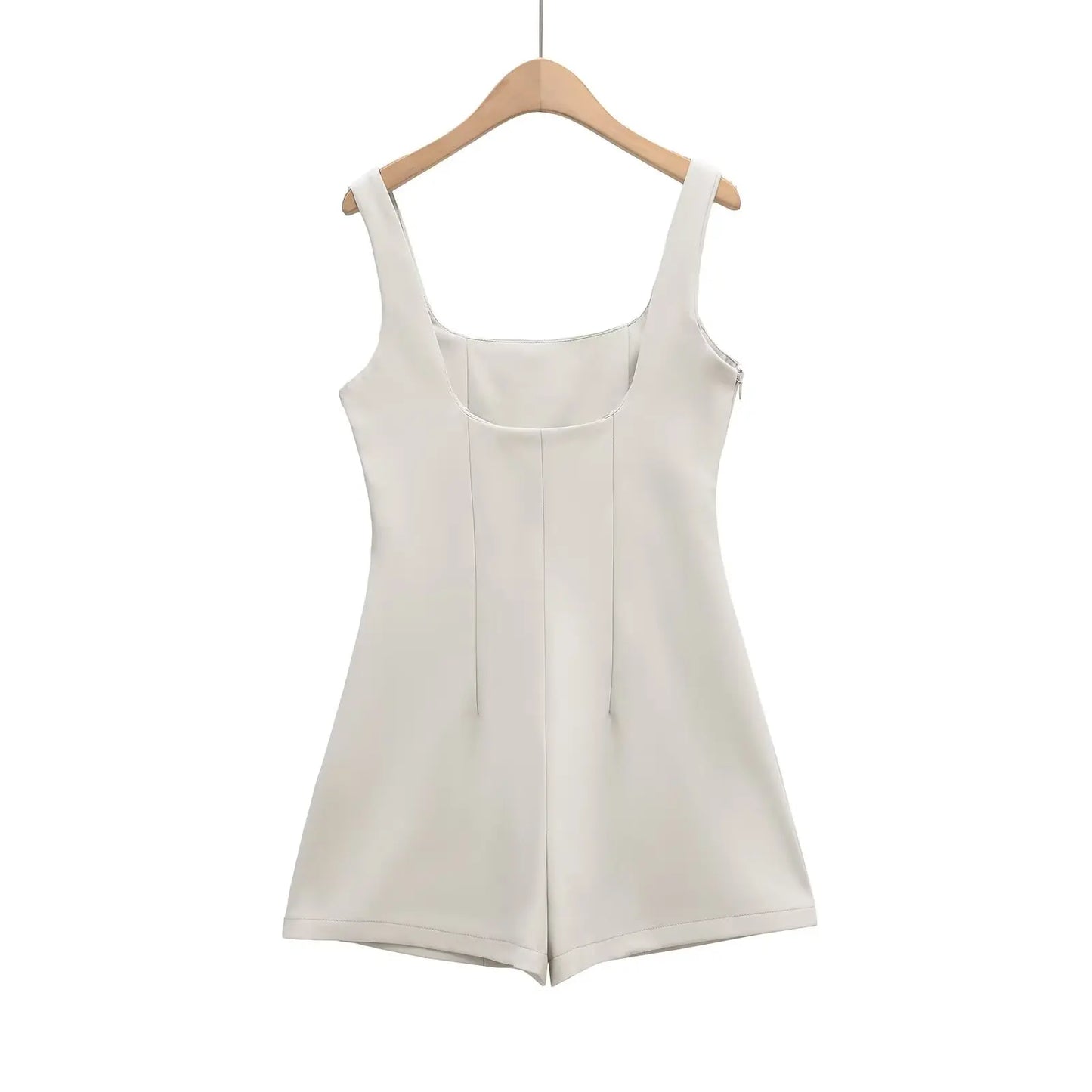 Women's Preppy A-Line Square Neck Rompers – Sleeveless Short Playsuit with Pockets for Summer