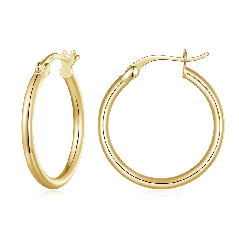 925 Sterling Silver Bold Hoop Earrings – 14K White Gold Plated Hypoallergenic Tube Design for Women