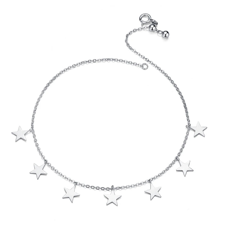 925 Sterling Silver Beaded Anklet – Minimalist Geometric Foot Chain Jewelry for Women