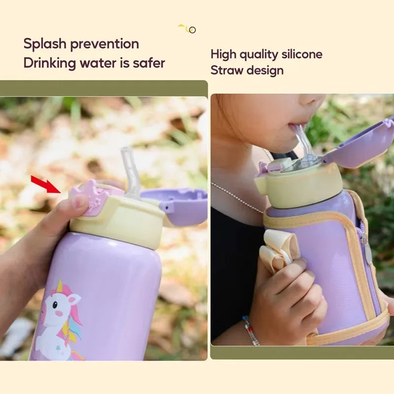 500ml Kids Unicorn Thermos Bottle – Cute Stainless Steel Thermal Water Cup with Straw for School & Travel