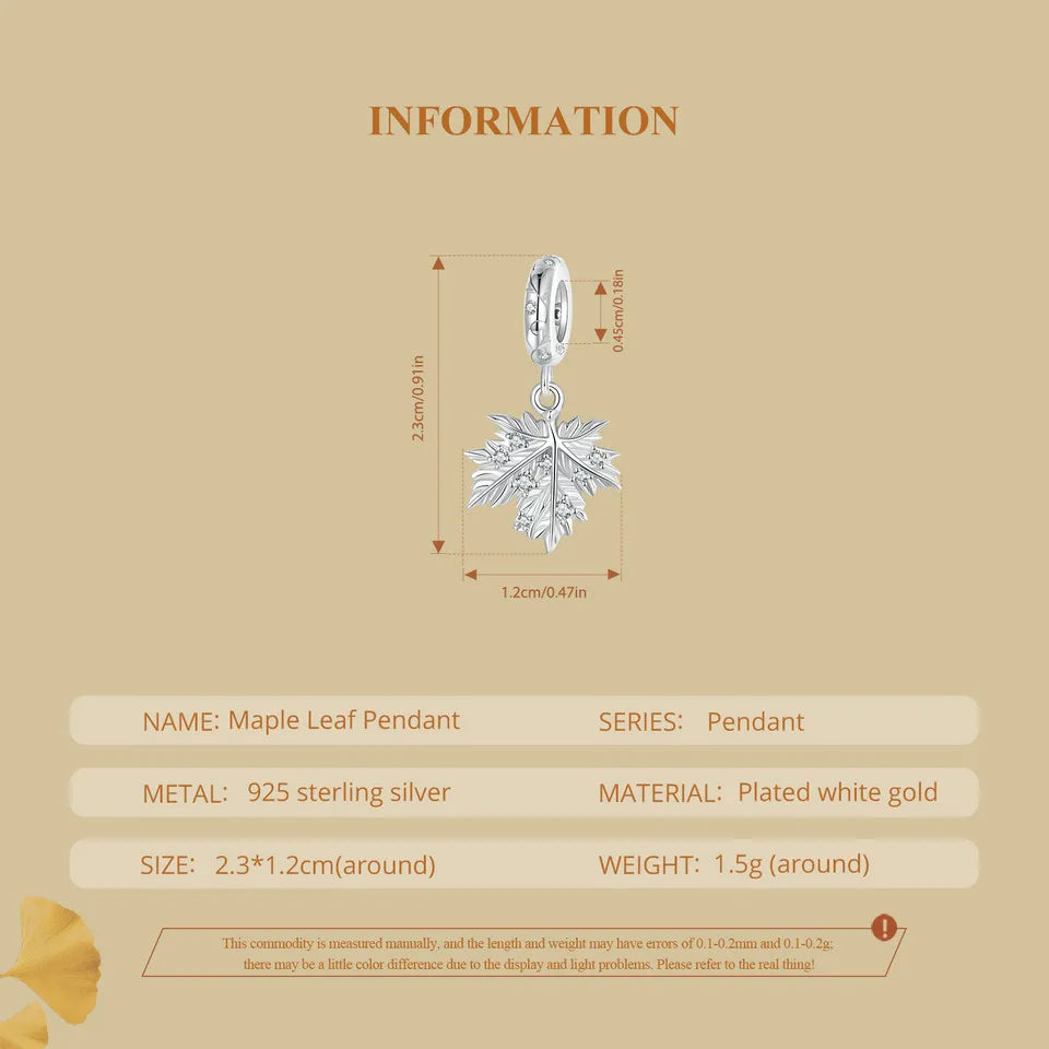 925 Sterling Silver Ginkgo Leaf and Butterfly Heart Charm – Autumn Collection Bead with Zircon for DIY Bracelets