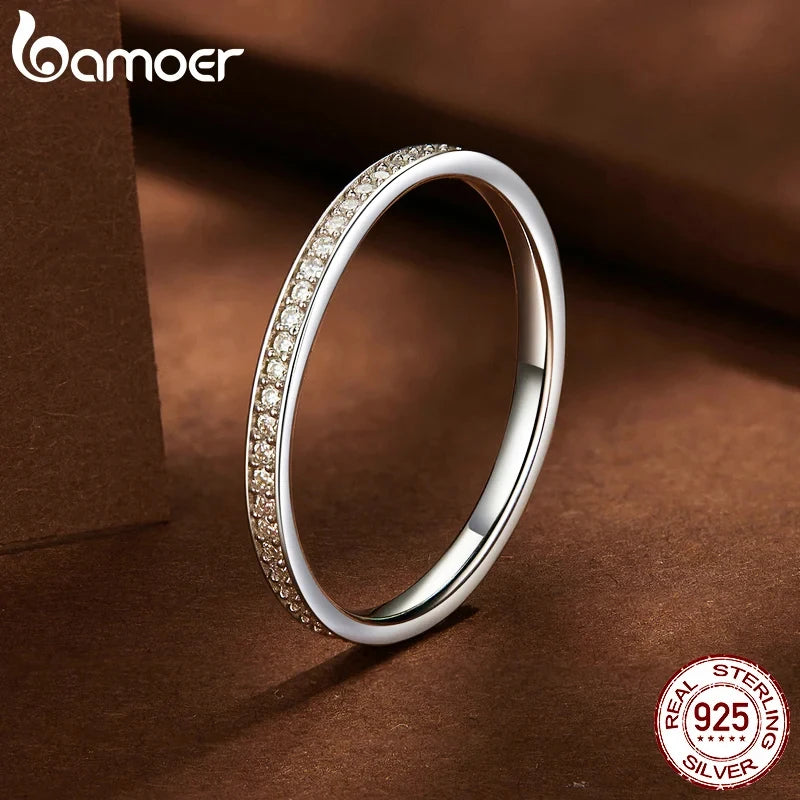 Sterling Silver Moissanite Eternity Wedding Band – Platinum Plated Stackable Ring for Women