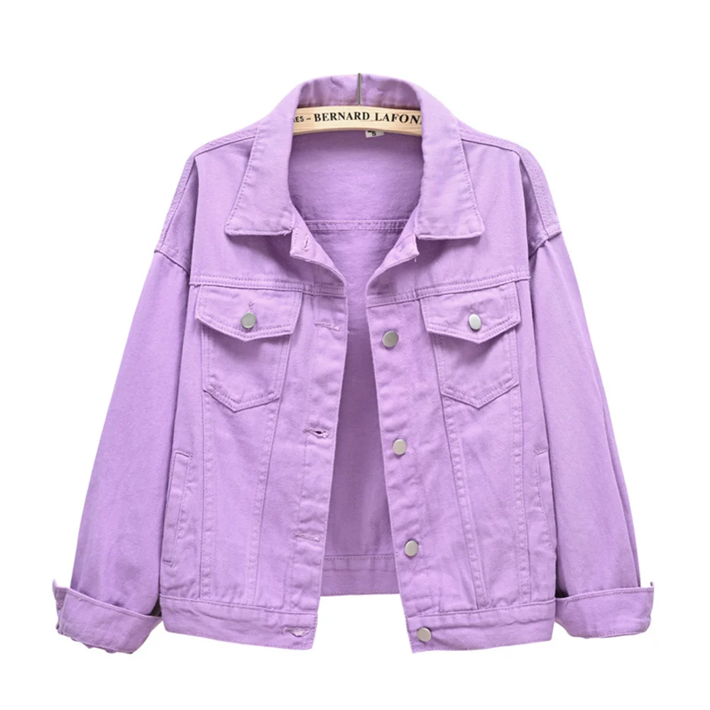 Women's Pure Color Denim Jacket – Lapel Collar Single-Breasted Short Coat with Pockets