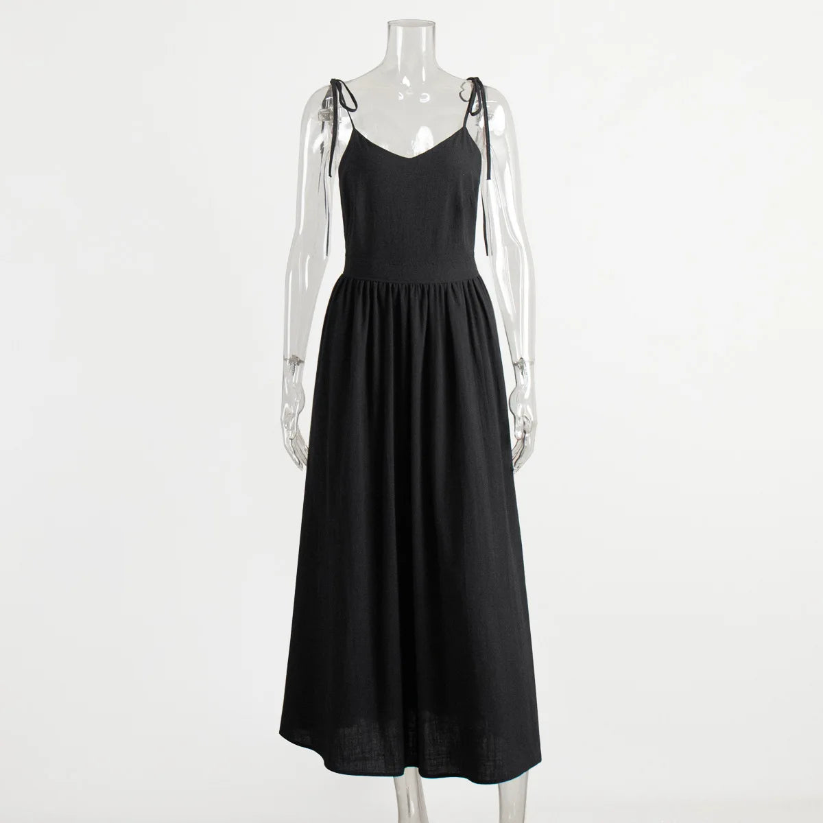 Women's V-Neck Cotton A-Line Beach Dress – Sleeveless Vintage Fit and Flare Sling Dress for Spring and Summer