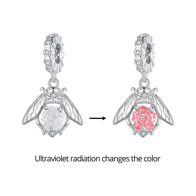 925 Sterling Silver Rose Hanging Charm – Color-Changing Flower Pendant for Bracelet or Necklace DIY
