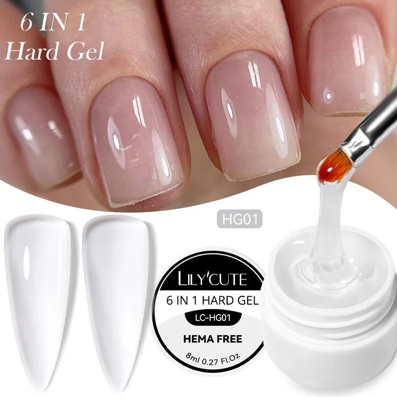 6-in-1 HEMA-Free Hard Gel Nail Polish – Clear Self-Leveling Nail Extension & Reinforcement Builder Gel (8ml)
