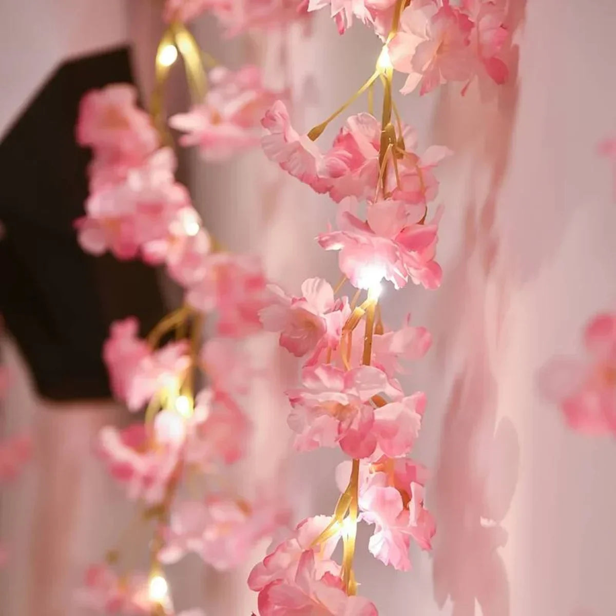 Cherry Blossom Flower Garland Fairy Lights – 2M 20LED Floral String Lights for Bedroom, Wedding, and Party Decoration