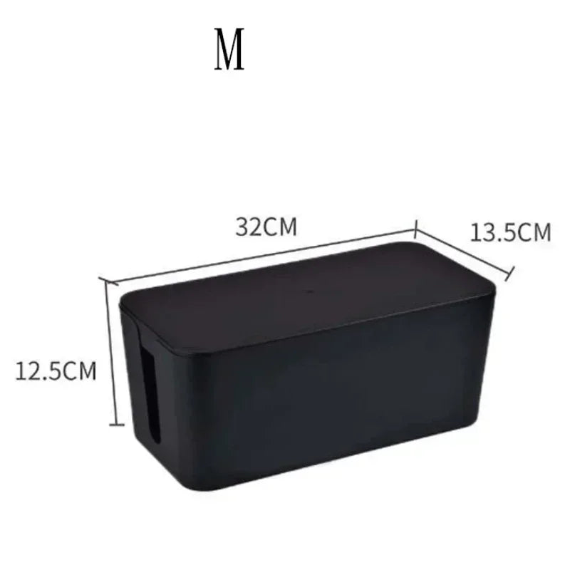 Cable Storage Organizer Box – Covered Wire Management Case for Power Strips, Chargers & Network Cables
