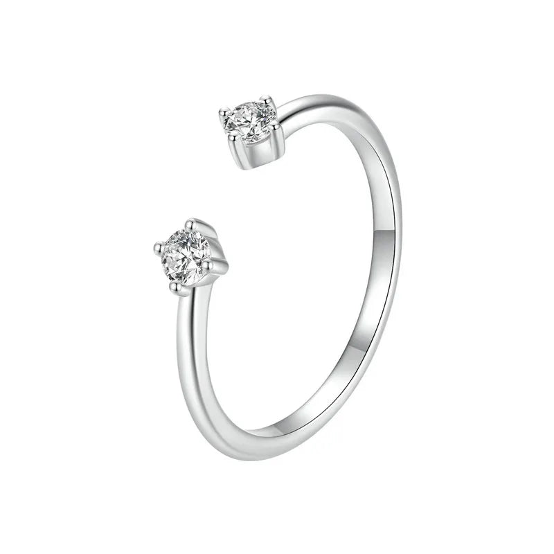 Adjustable Moissanite Open Ring – 925 Sterling Silver White Gold Plated Engagement Band for Women