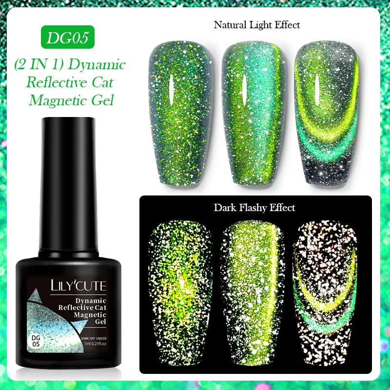 7ml Dynamic Reflective Cat Eye Magnetic Gel – Glitter Soak-Off Nail Polish with 3D Magnet Effect