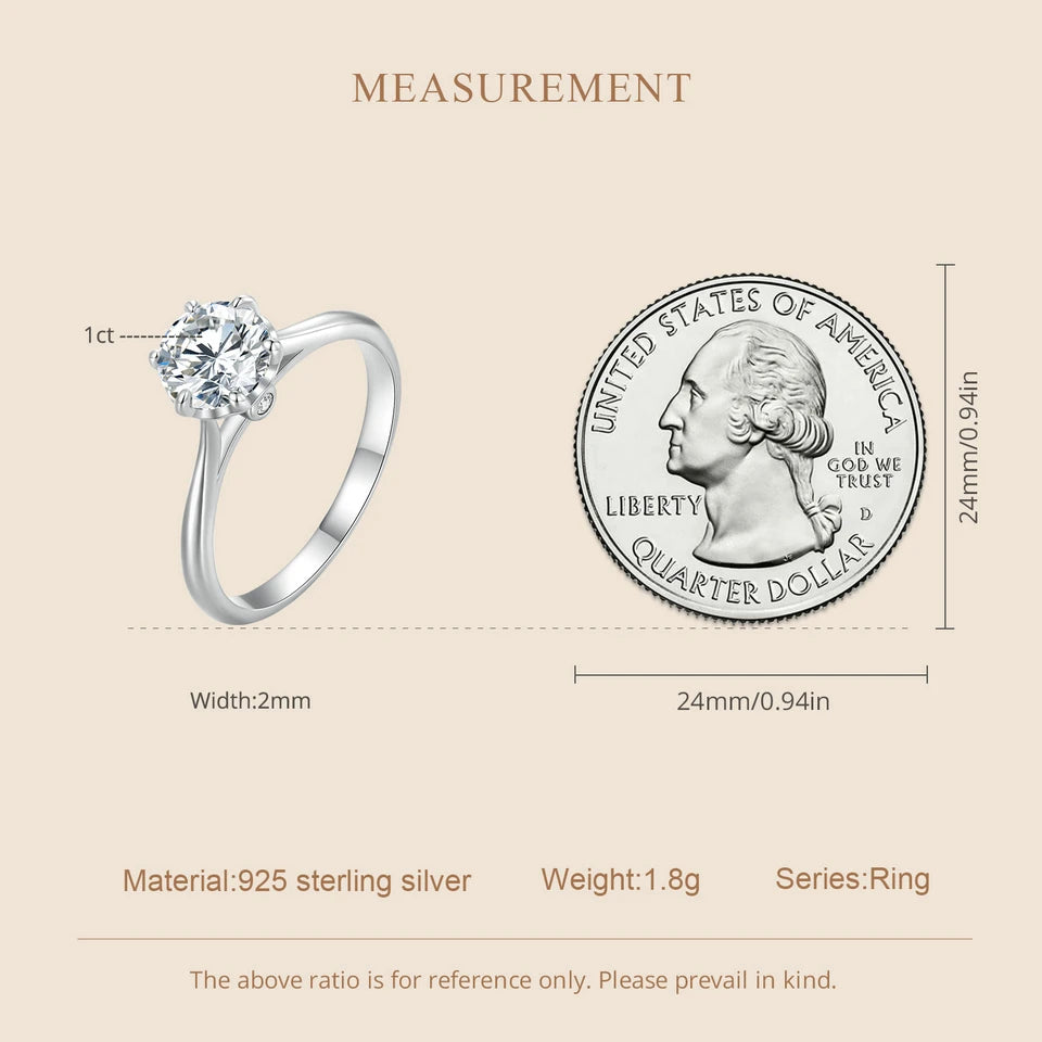 1 Carat Round Moissanite Engagement Ring – D Color VVS1 Stone on 925 Sterling Silver Prong Setting for Women