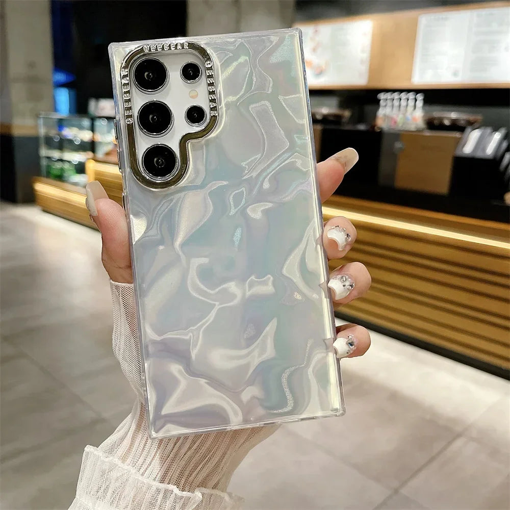 Aurora Glitter Feather Case for Samsung Galaxy S25/S24/S23/S22 Series – Gradient Shell Laser Acrylic Plating Cover