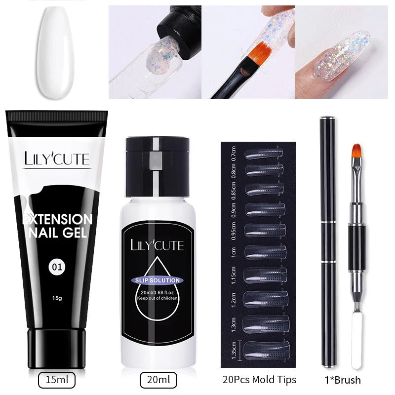 15ml Nail Extension Gel Kit – Soak Off UV Acrylic Gel in White, Clear & Pink for Home or Salon Nail Art