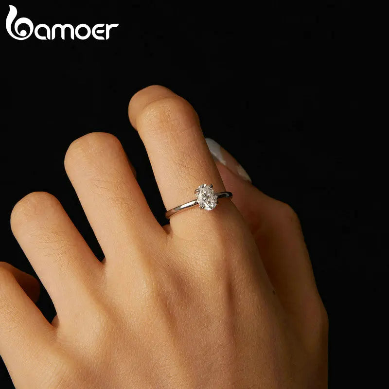 1 Carat Oval Moissanite Solitaire Ring – D Color VVS1 Stone on 925 Sterling Silver with 18K White Gold Plating for Women