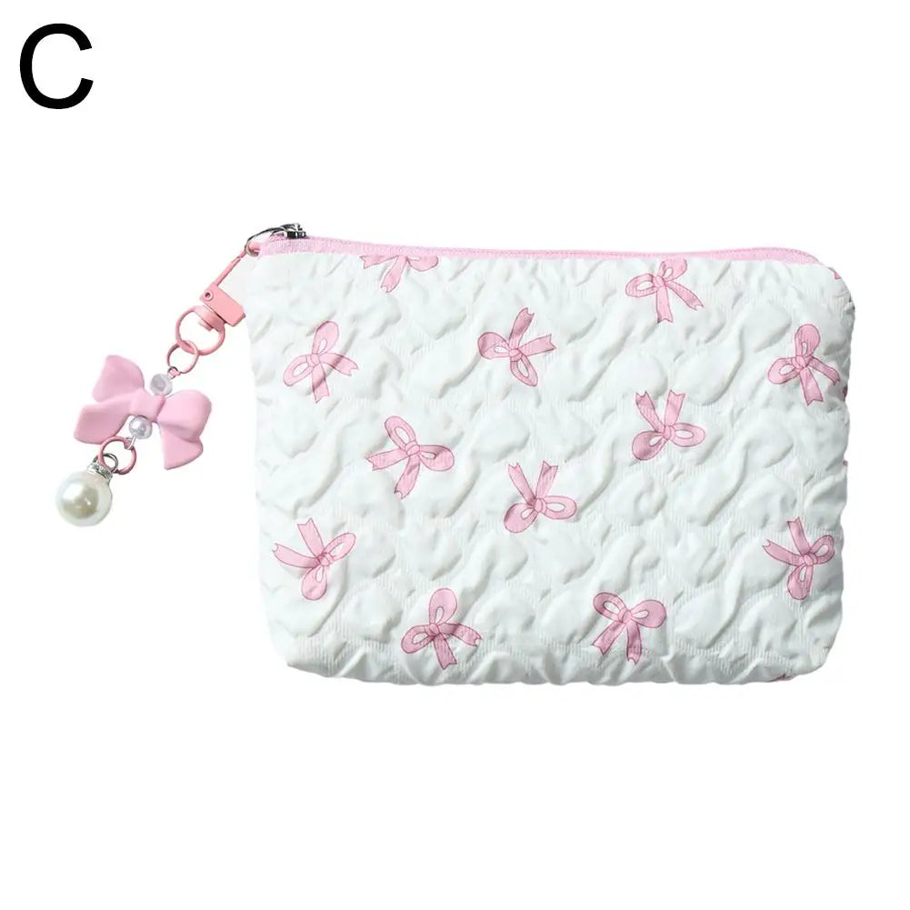 Color Bow Canvas Makeup Bag – Fashionable Clutch-Style Cosmetic Organizer with Large Capacity