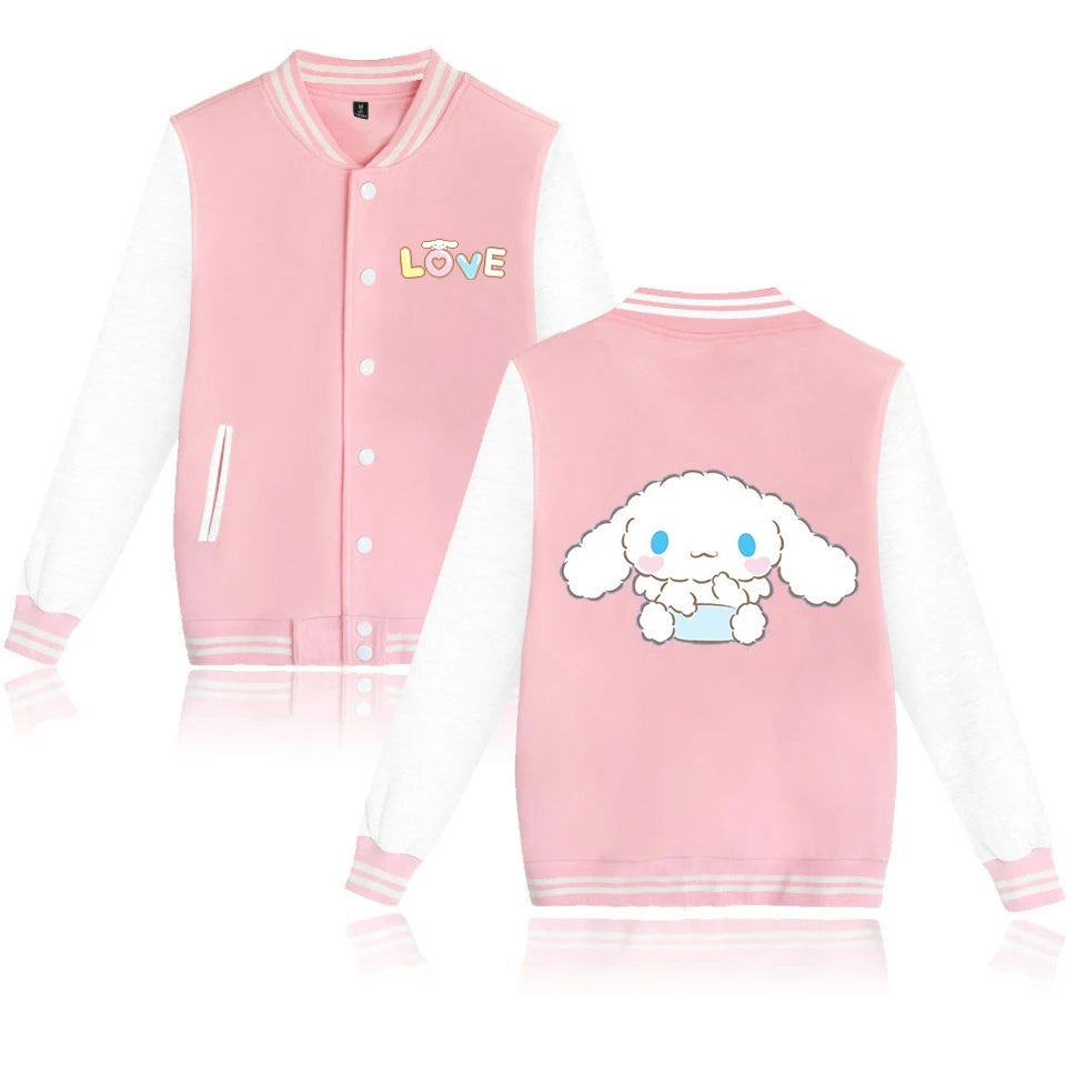 Cinnamoroll Cartoon Bomber Jacket – Unisex Harajuku College Baseball Coat for Spring & Autumn Casual Streetwear