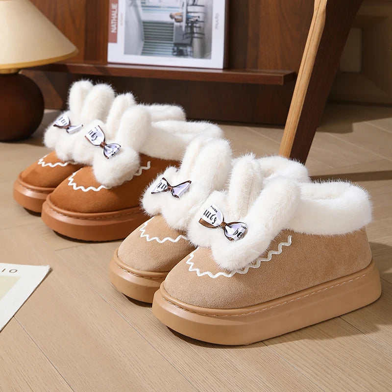 Women's Cute Furry Rabbit Ear Winter Snow Boots – Faux Fur Ankle Boots with Thick Sole and Plush Lining