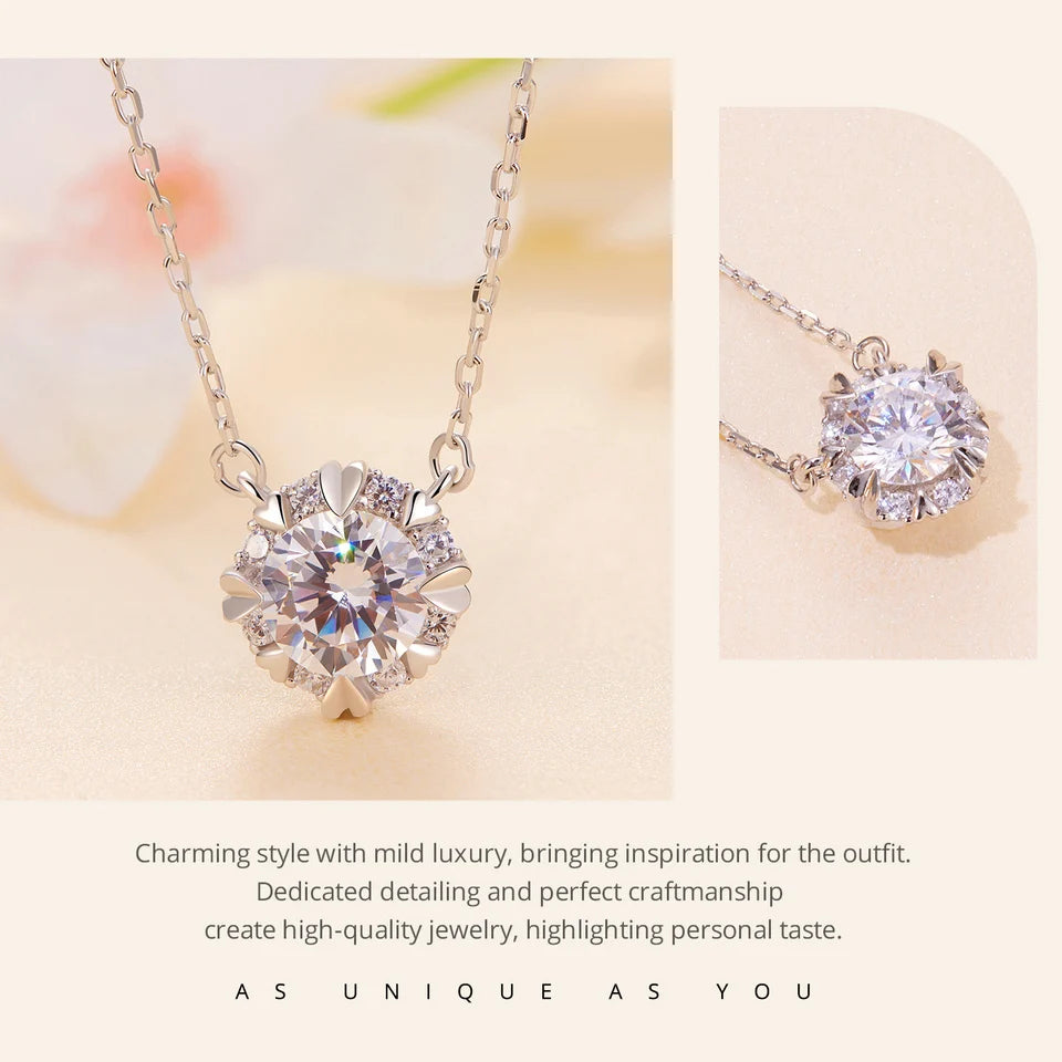 1.0 Carat Round Moissanite Pendant Necklace – D Color VVS1 Stone on 925 Sterling Silver Chain for Women