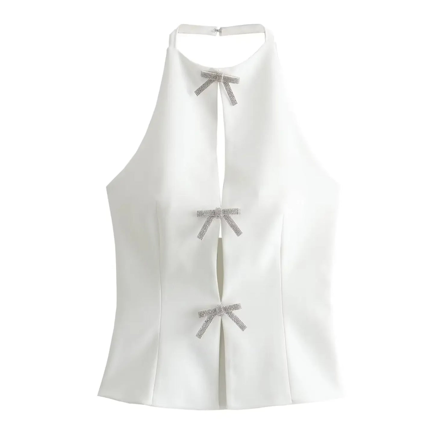 Women's Sleeveless Halter Blouse with Jewelry Bow – Chic Summer Crop Top for Streetwear & Office Looks