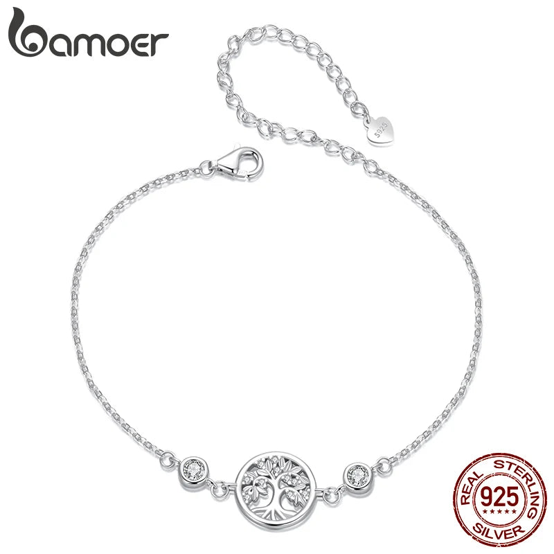 Tree of Life Bracelet – 925 Sterling Silver Adjustable Chain with Zircon Accents for Women