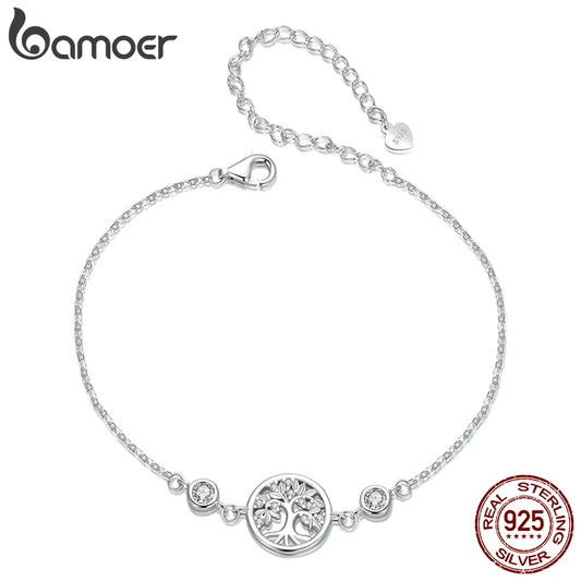 Tree of Life Bracelet – 925 Sterling Silver Adjustable Chain with Zircon Accents for Women