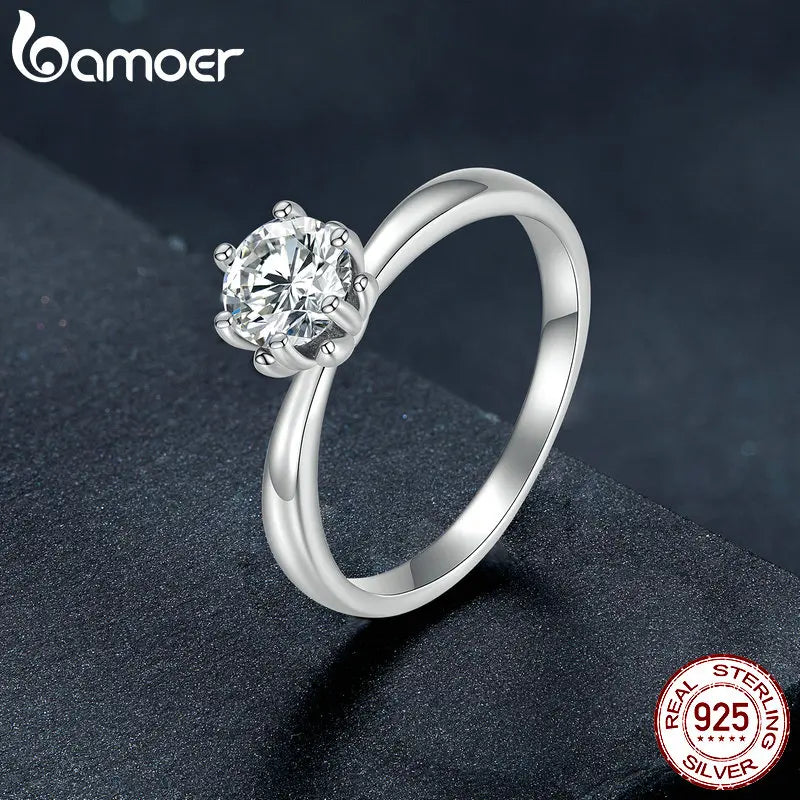 0.8 Carat Round Moissanite Engagement Ring – 14K Gold Plated 925 Sterling Silver with D Color VVS1 Stone for Women