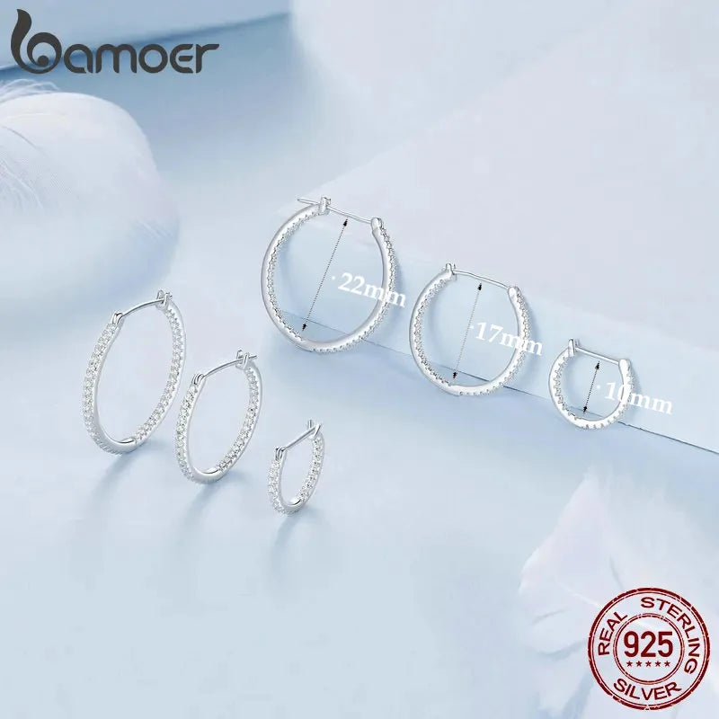 925 Sterling Silver Cubic Zirconia Hoop Earrings for Women – White Gold Plated Lightweight Classic Hoops