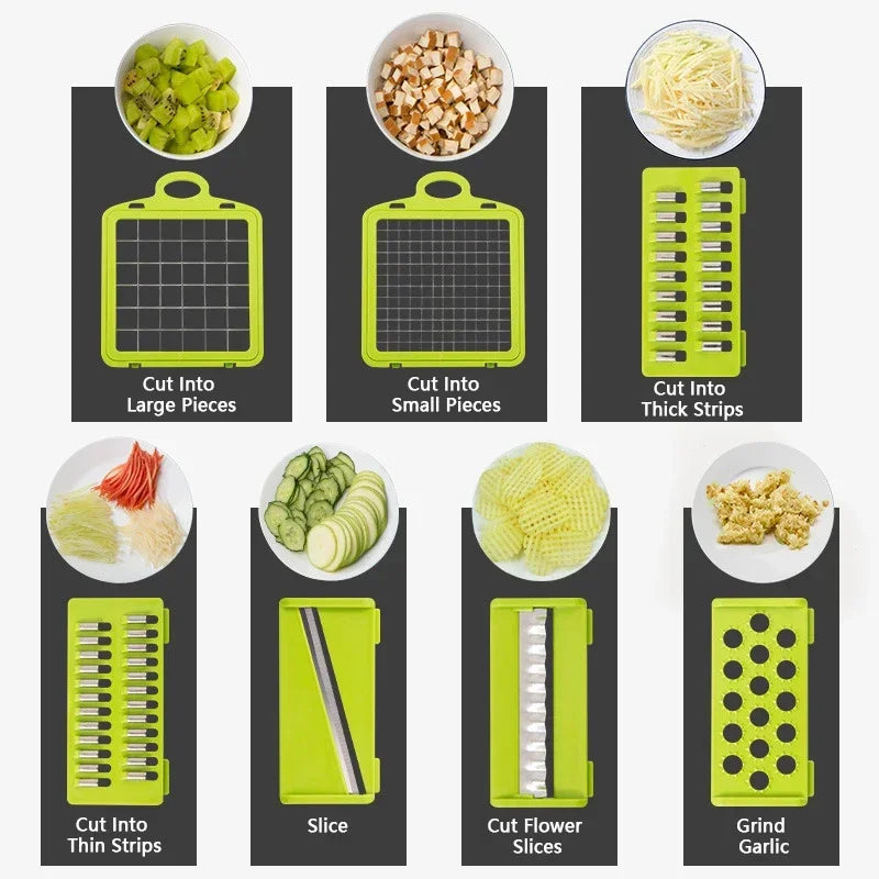 14/16-in-1 Multifunctional Vegetable Chopper and Slicer – Food Dicer, Grater, Cutter with Handle for Easy Prep, Kitchen Tool Set