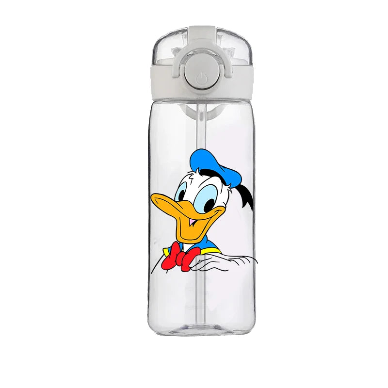 400ml Cartoon Straw Water Cup for Kids – Drop-Resistant Portable Drinking Bottle with Lid and Handle, Donald Duck Design for School or Gifts