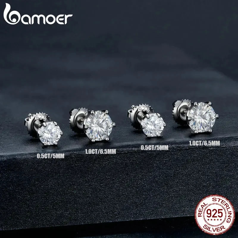 925 Sterling Silver Moissanite Stud Earrings – 1.0CT D Color Round Brilliant Cut for Engagement or Wedding