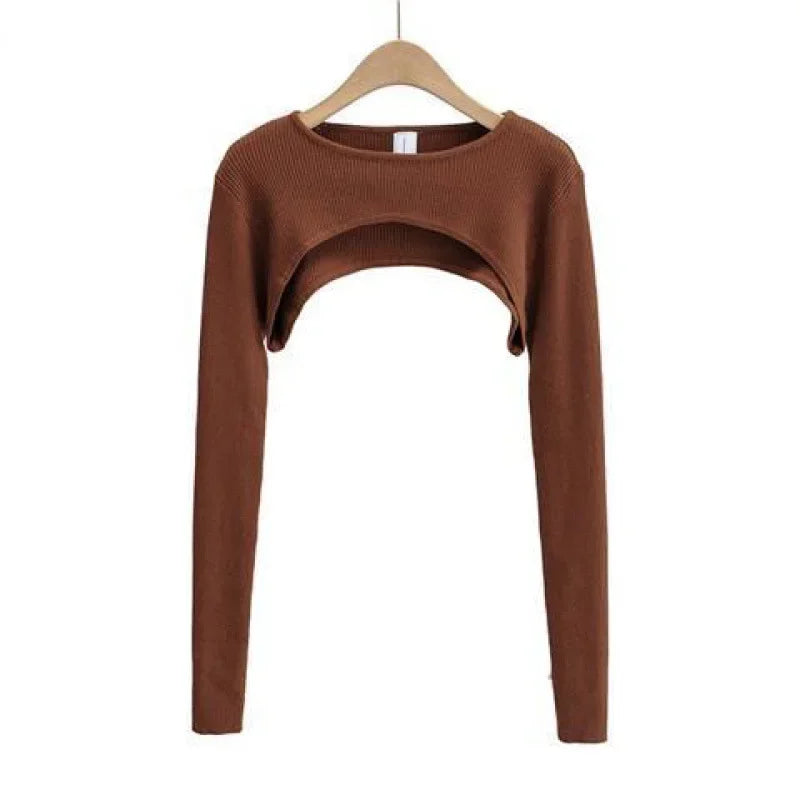 Women's Y2K Long Sleeve Crop Top – Slim Fit O-Neck Knitted Tee for Spring and Autumn Harajuku Aesthetic Fashion