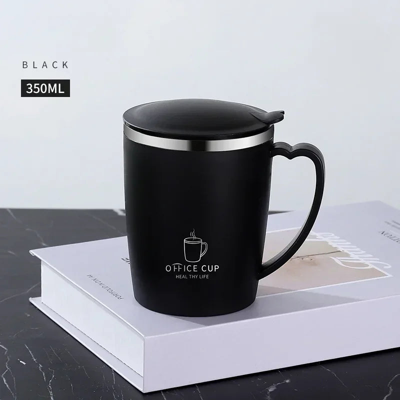 350ml Double-Walled Stainless Steel Vacuum Mug – Portable Insulated Coffee Cup with Handle and Lid for Outdoor Travel