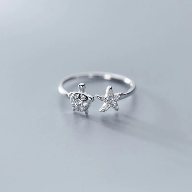 925 Sterling Silver Tortoise Adjustable Ring – Trendy Animal-Inspired Zircon Women’s Jewelry for Engagement or Daily Wear