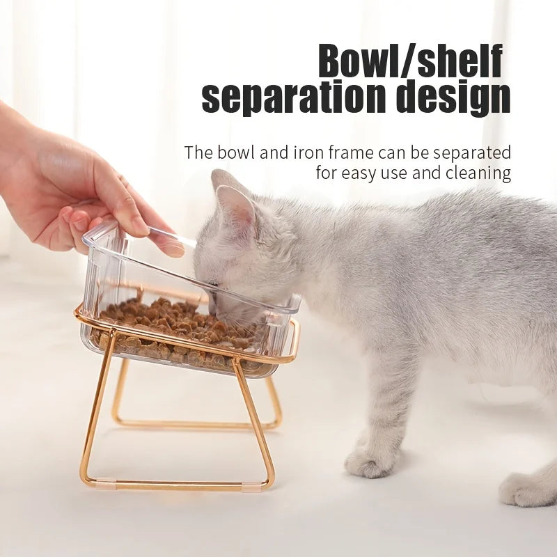 Transparent Double Cat Bowl with Tilted Stand – Anti-Slip Raised Pet Feeder for Food and Water
