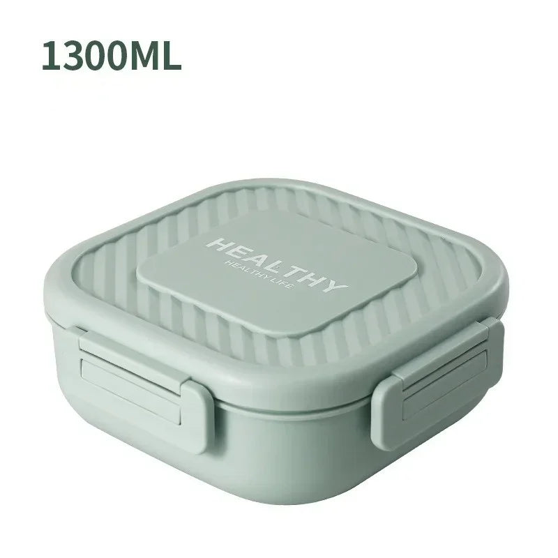 1300ml Portable Lunch Box with Tableware – Microwaveable Square Bento Box for School, Office, or Picnic