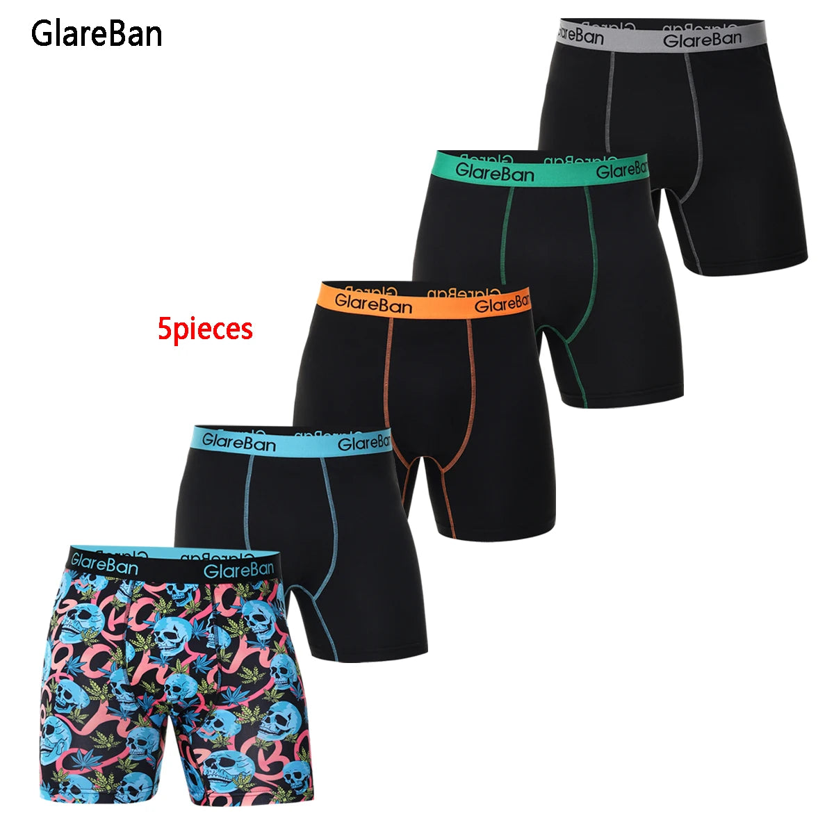 5-Pack Men's Mid-Length Boxer Shorts – Soft Stretch Polyester Briefs-Style Underwear (S–XXL)